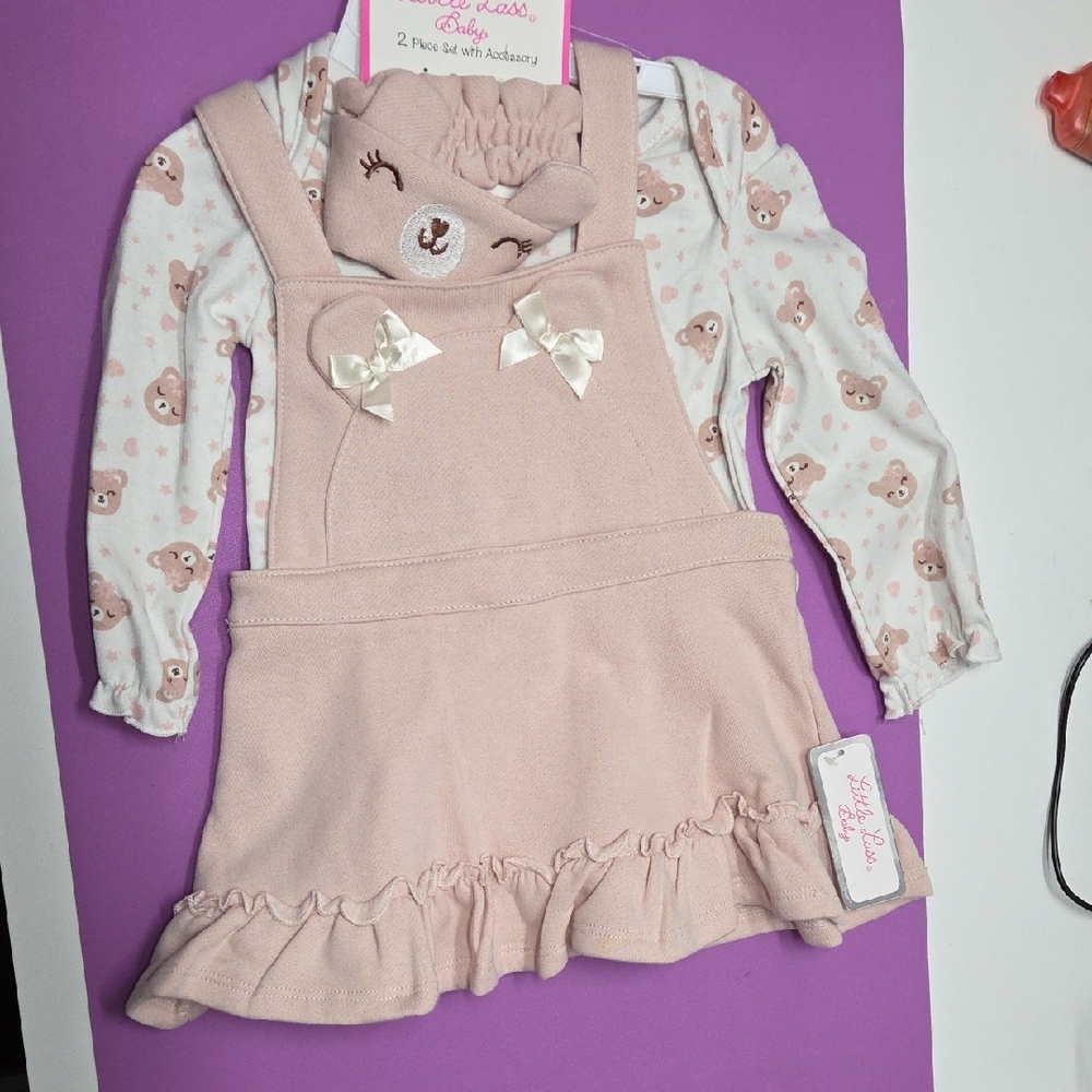 Little Lass Pink Bear Print Matching Set